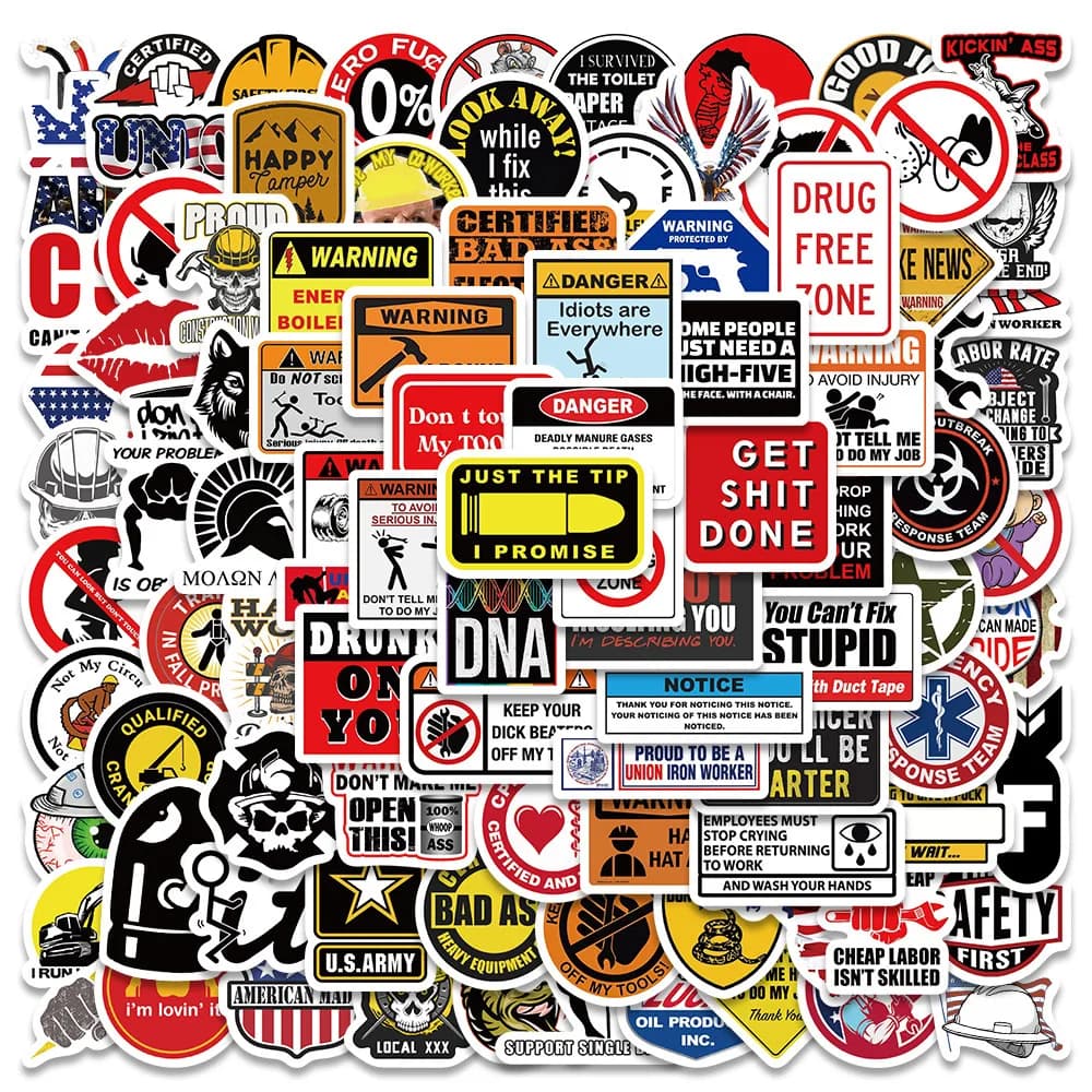 98 Pezzi Adesivi Divertenti con Logo di Caschi di Sicurezza, Adesivi Cool per Lavoratori Edili, Casco, Moto, Auto, Attrezzi, Laptop, Bicicletta, Regalo