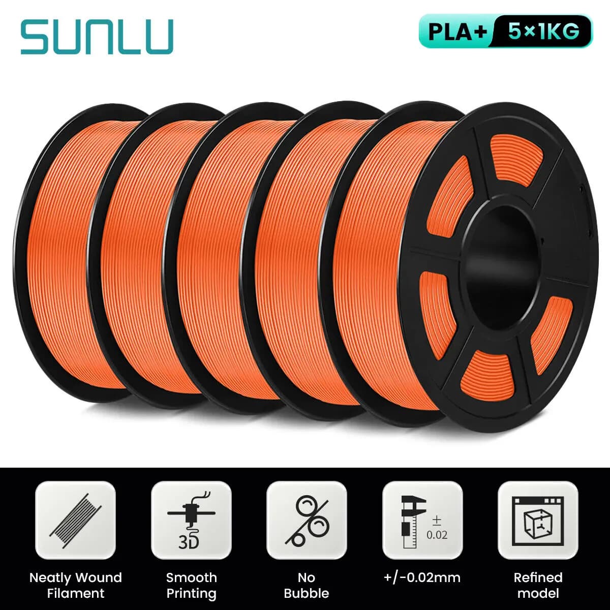 SUNLU PLA PLUS Filamento per stampante 3D colorato 5KG 1KG Un rotolo Toleranze da 1,75MM +/- 0,02MM Filamento Spedizione veloce da UE/USA/RU