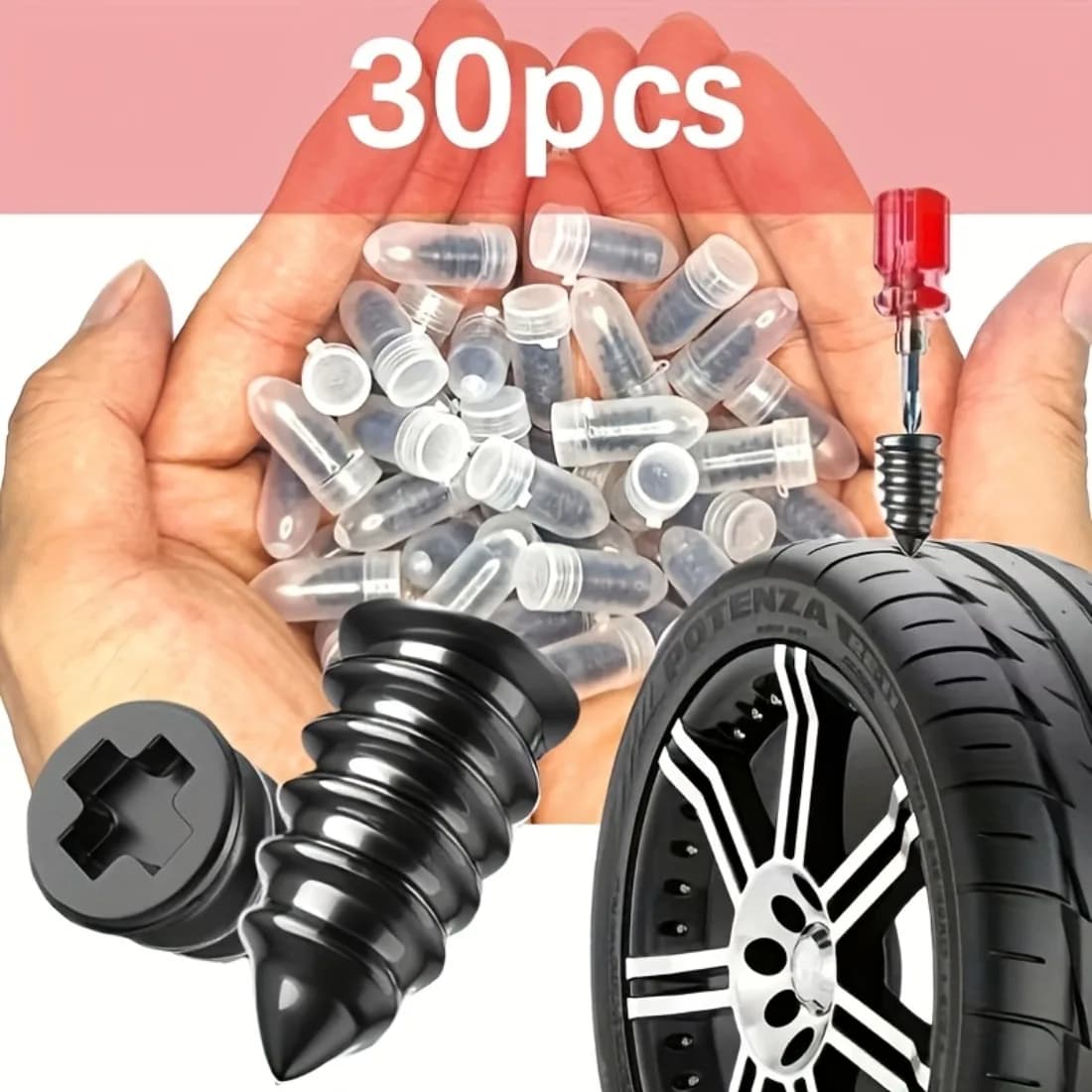 30 Pieces Pneumatic Repair Kit, Universal for Auto, Moto, Bike and Scooter, Vacuum Sealed Design