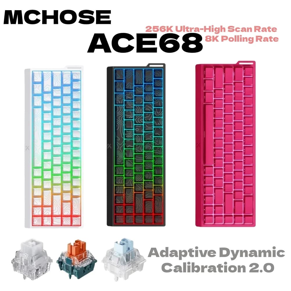 MCHOSE ACE68 Tastiera magnetica 0,125 ms 128 K Frequenza di campionamento Meccanico cablato ACE60 Pro per giochi RapidTrigg 0,01 mm 8000 Hz SOCD/Rs