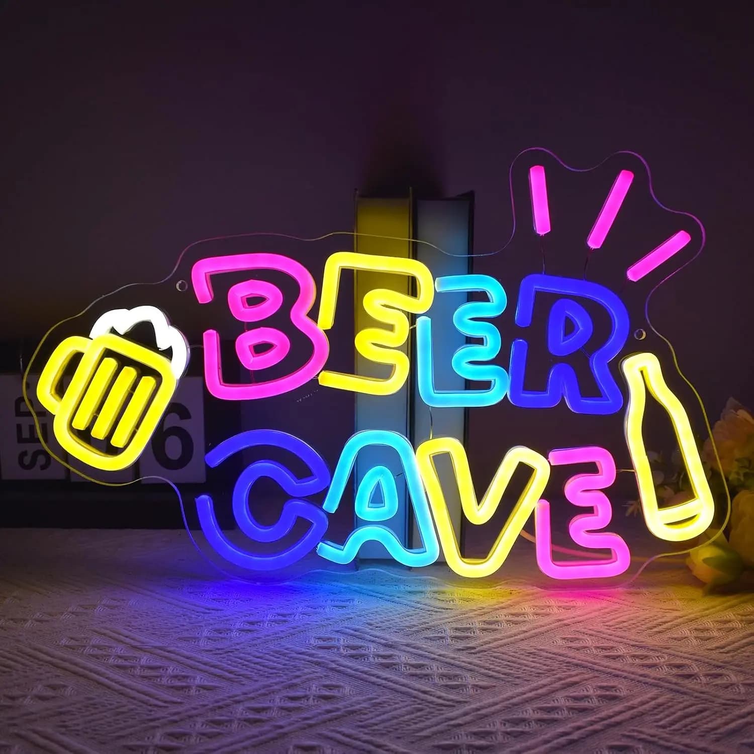 Beer Cave Beer Mug LED Neon Sign USB Neon Light, Christmas Bar Wall Decor Business Lamp, Man Cave Home Pub Party Decoration Gift