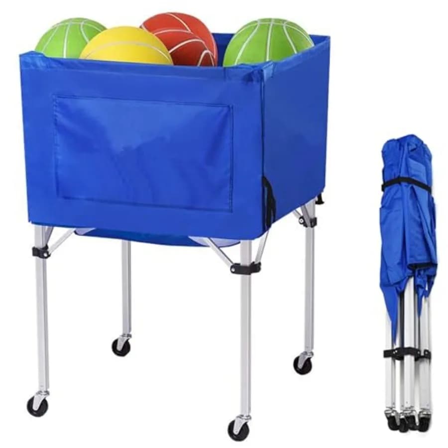 Carrello per palline da pallavolo con ruote Carrello portaoggetti portatile per cestello 37 pollici x 26 pollici x 26 pollici Organizzatore di attrezzature sportive per garage Pallavolo B