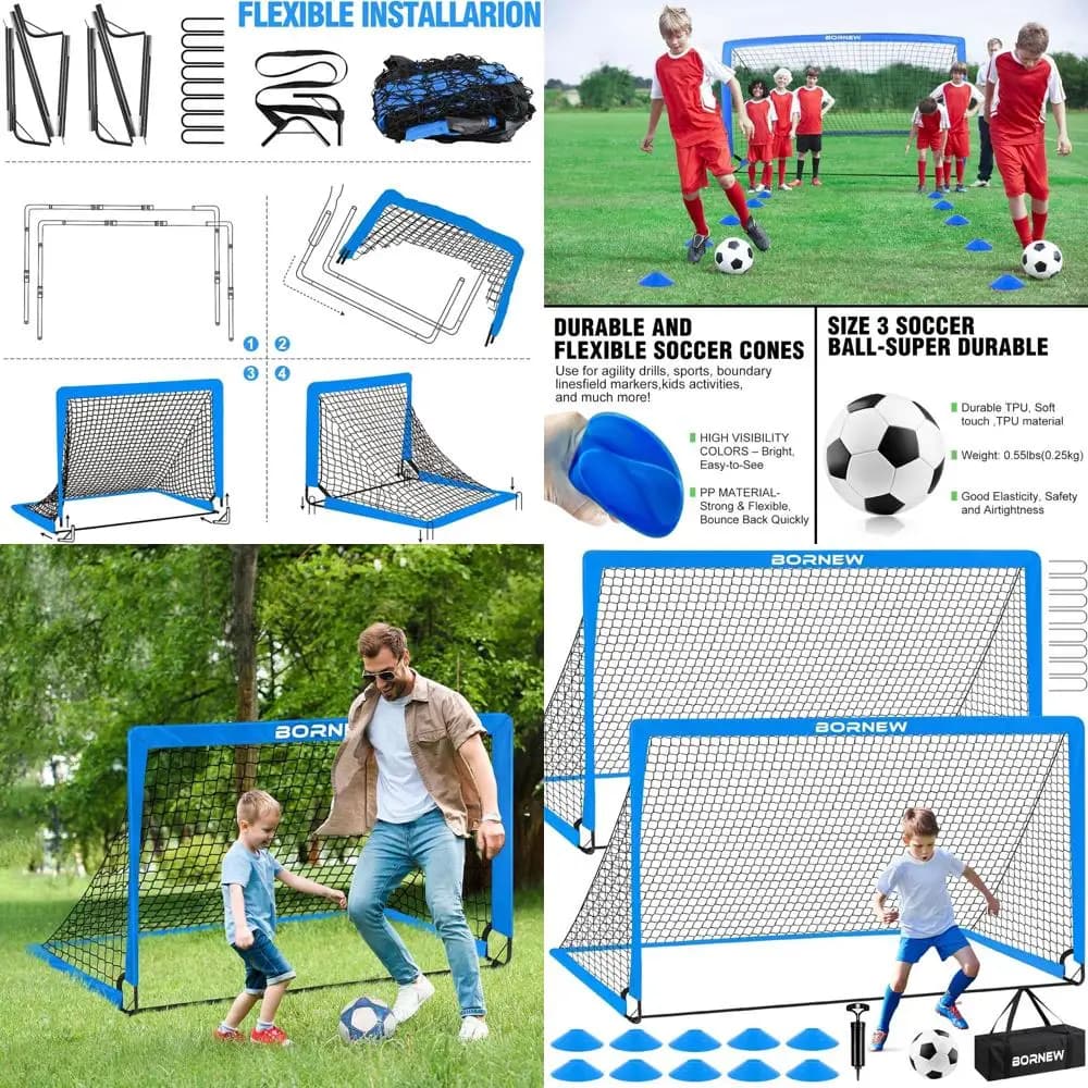 Porte da calcio portatili per bambini e ragazzi, dai 3 ai 16 anni, con attrezzatura da allenamento e pallone, ideali per il gioco in giardino
