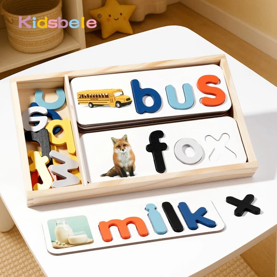 Giocattolo puzzle ortografico con alfabeto in legno per i più piccoli Gioco educativo Montessori per l'apprendimento delle parole per bambini Ragazzi Ragazze Regalo