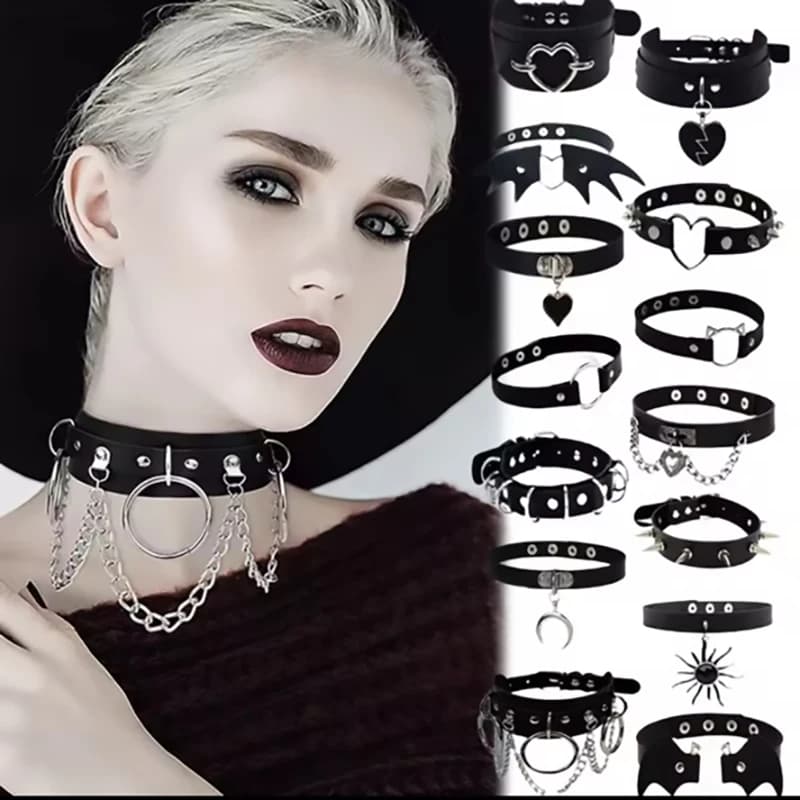 Women's Collar With Collar Strap punk black PU Leather Sexy Necklace with Heart Shaped Lock Key with Chocker tip Accessories gothic cosplay Jewelry for parties