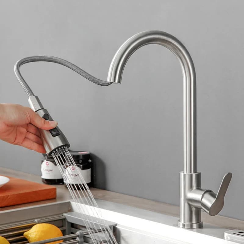 Rubinetti da cucina in acciaio inossidabile 304, miscelatore estraibile per lavello con doccetta a getto, rubinetti caldo/freddo