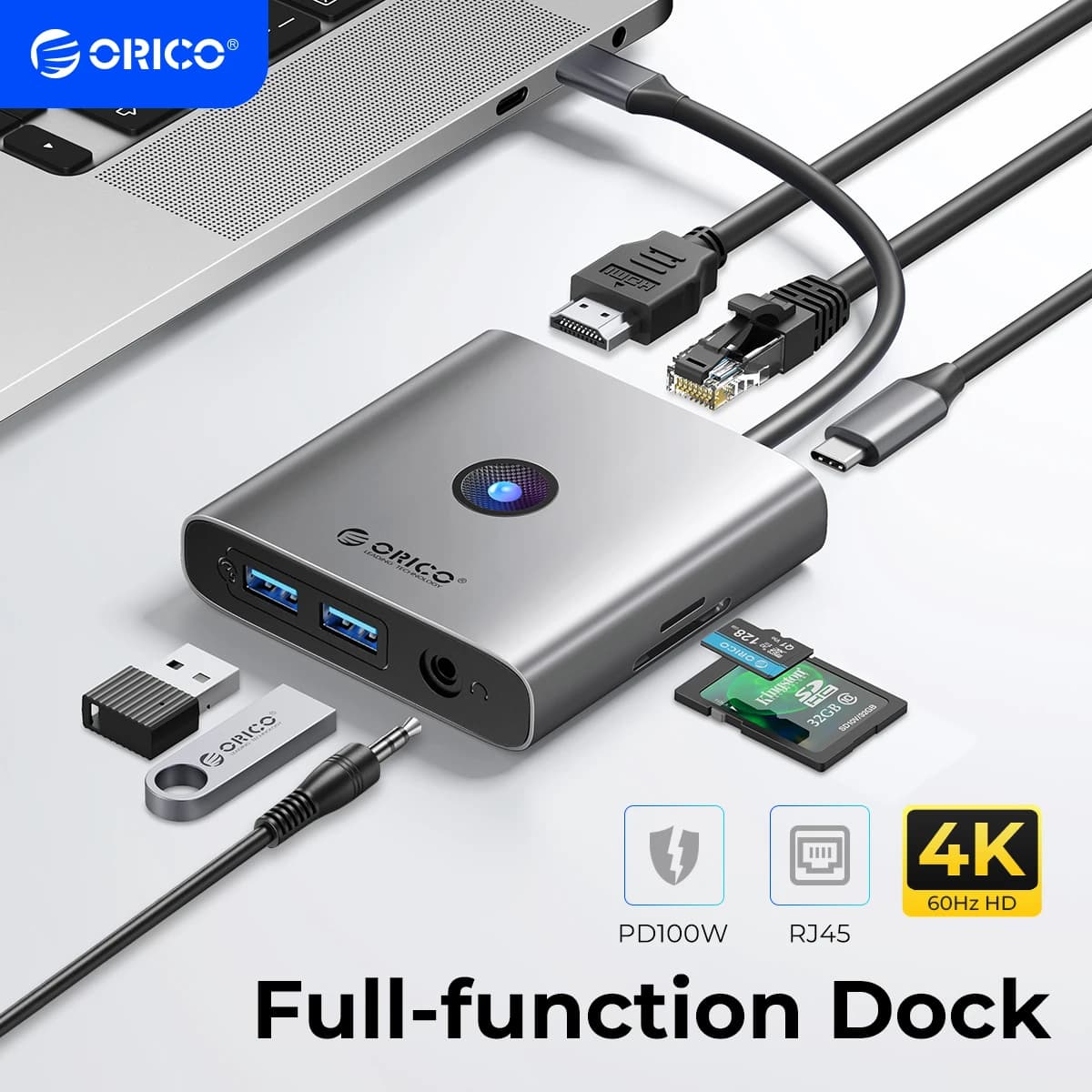 ORICO USB 3.0 adattatore HUB tipo C a 4 k60hz Docking Station compatibile con HDMI RJ45 PD Splitter per MacBook iPad accessori per Laptop