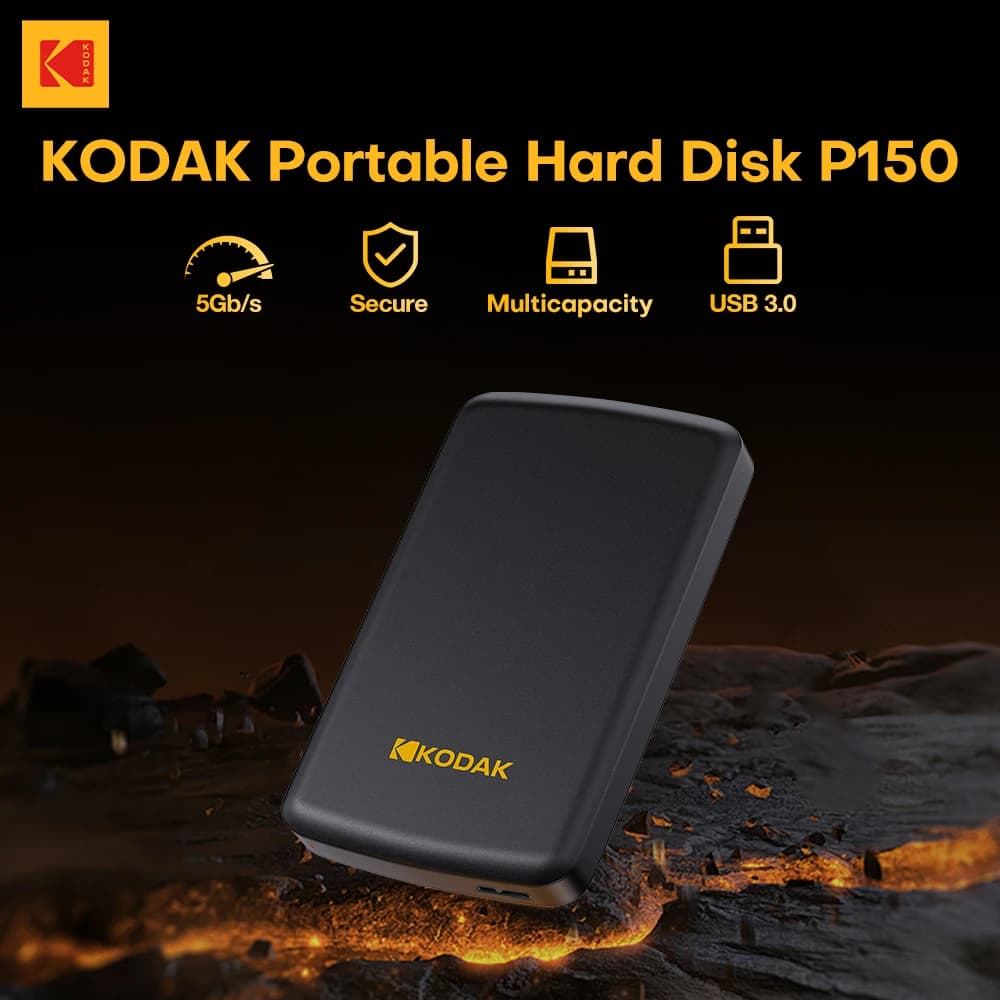 Disco rigido esterno portatile Kodak P150 Disco rigido esterno USB 3.0 da 500 GB/1 TB per un archiviazione sicura e un archiviazione portatile di backup