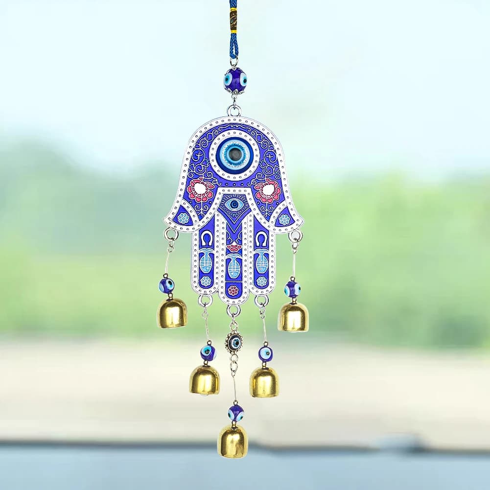Muy Bien Fatima Wind Chimes Bell Amulet Turkish Blue Eye Bead Lucky Feng Shui Hanging Car Pendant Balcony Yard Garden Home Decor