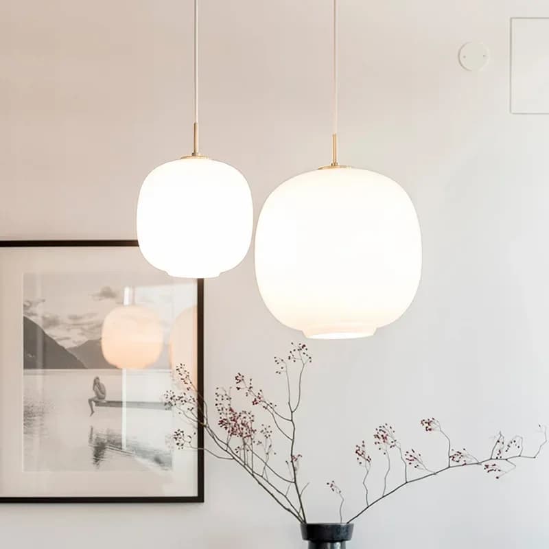 SANDYHA Lampada a sospensione sferica in vetro stile giapponese Lampadario singolo per soggiorno Camera da letto Ristorante Bar Decorazione semplice
