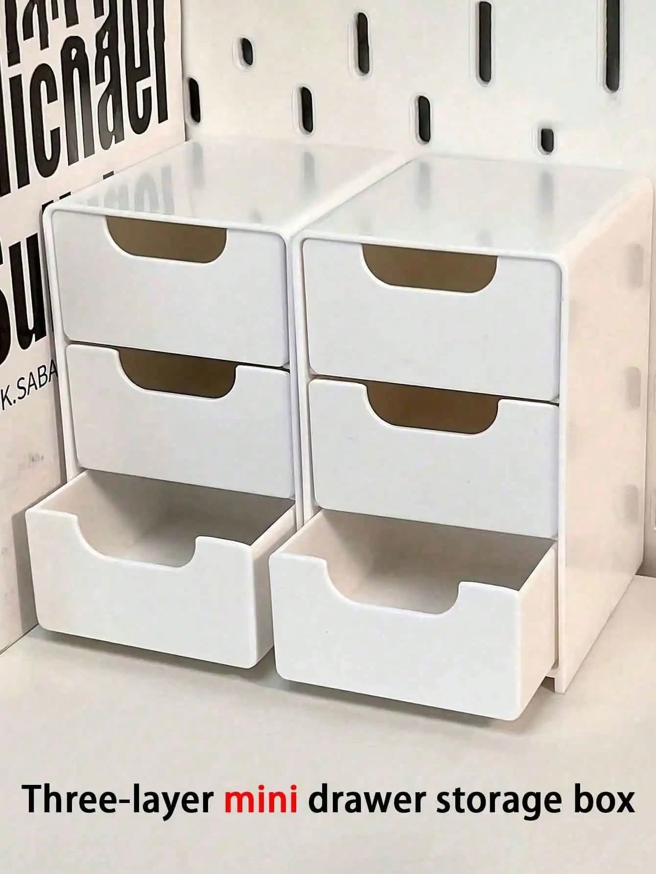 Mini scatola portaoggetti da scrivania in plastica ABS a 3 livelli, adatta per riporre gioielli, accessori per capelli, orecchini e altri piccoli oggetti, forniture per mobili, adatta per ufficio, studio, camera da letto, bagno, può essere utilizzata come scatola portaoggetti per ufficio, scatola portaoggetti per gioielli, ecc.