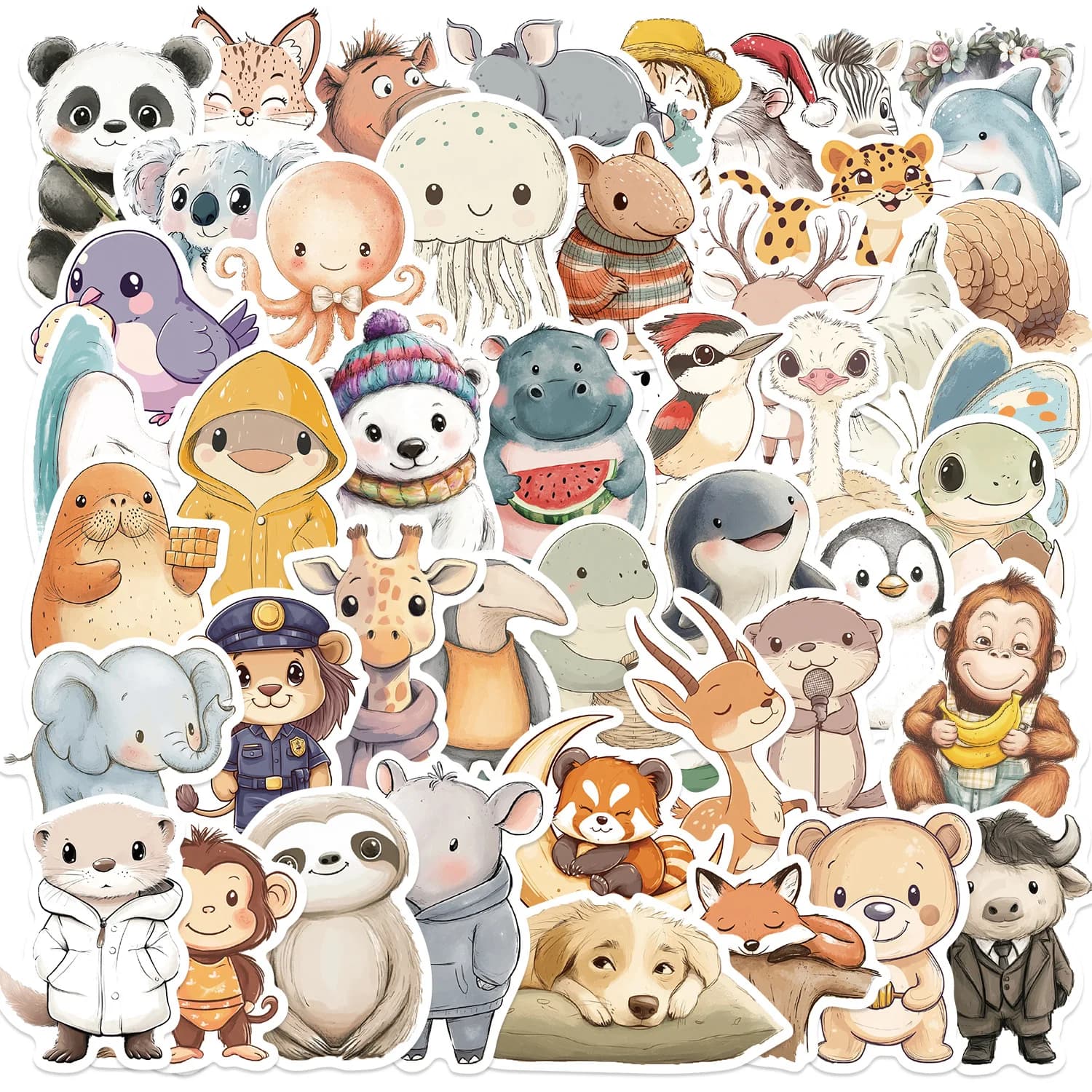 50 pezzi di simpatici animali curativi cartoni animati graffiti adesivi telefono chitarra laptop notebook valigia tazze d'acqua adesivo impermeabile giocattolo per bambini