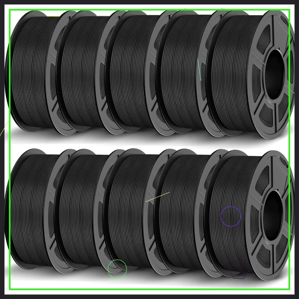 Filamento PLA Opaco per Stampante 3D, 1.75mm, 10 Bobine (11kg Totali), Precisione Dimensionale ±0.02mm, Nero