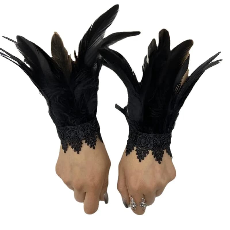 Bracelet with feathers Bracelet with lace feathers with Halloween performance balls Wrist accessory with gothic style feathers