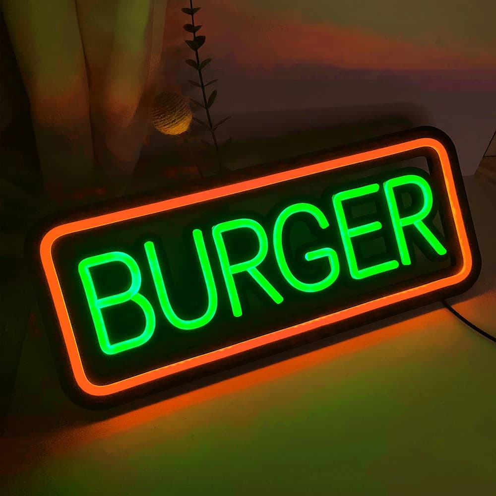 Insegne al Neon per hamburger per decorazioni da parete, luce al Neon a LED per ristorante 19 ''x 8'', insegna pubblicitaria fatta a mano per Bar, negozio di alimentari, Pub