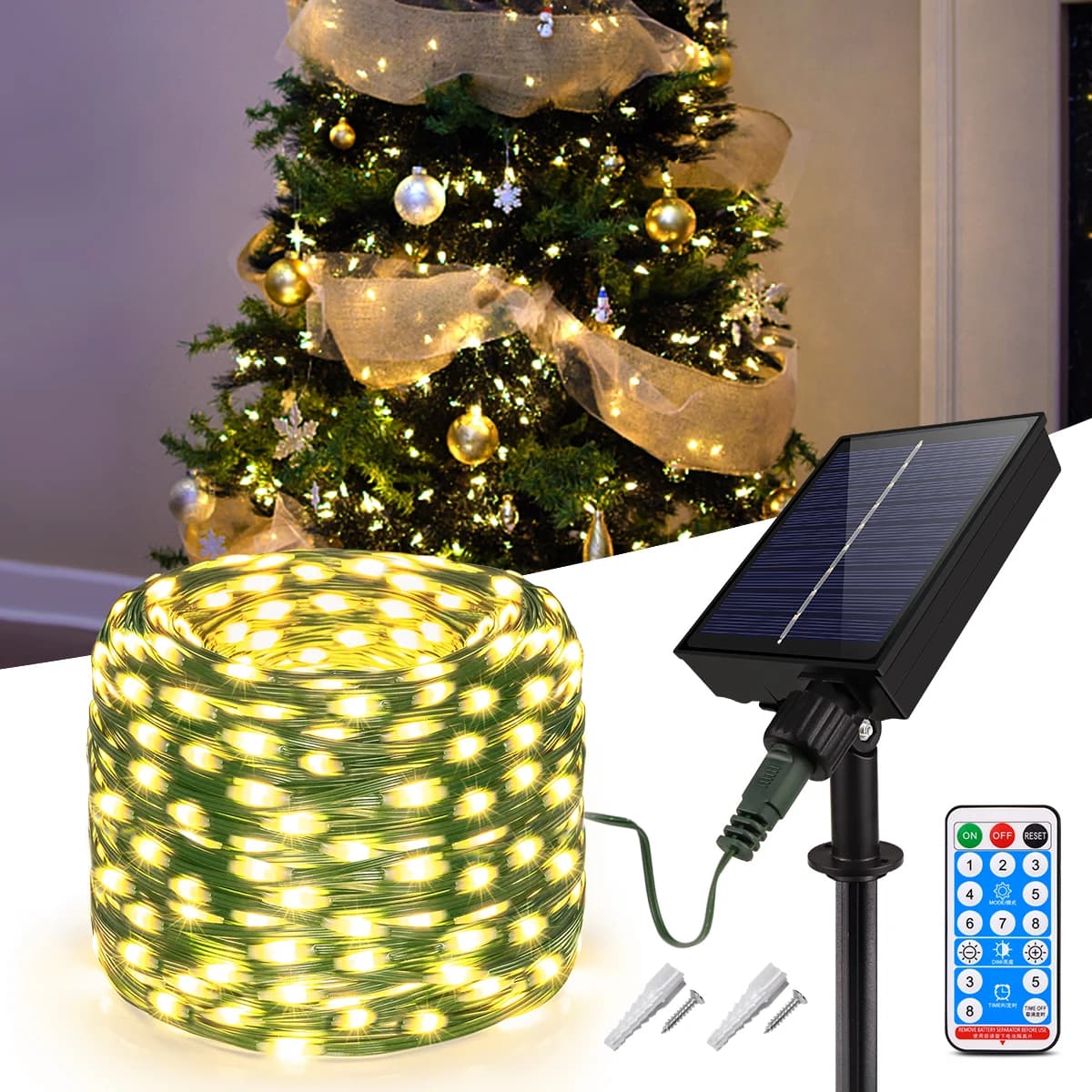100M 50M Luci a festone solari per esterni in pelle LED String Fairy Light Ghirlanda impermeabile Lampada solare ad alta potenza per la decorazione del giardino