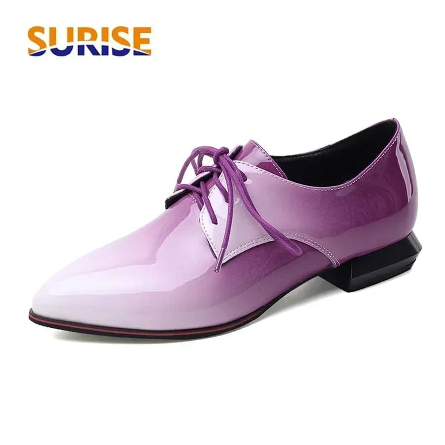 Oxford Women's Black Red Purple Flats Patent Leather casual tip toe stringed brogue derbies strong sizes