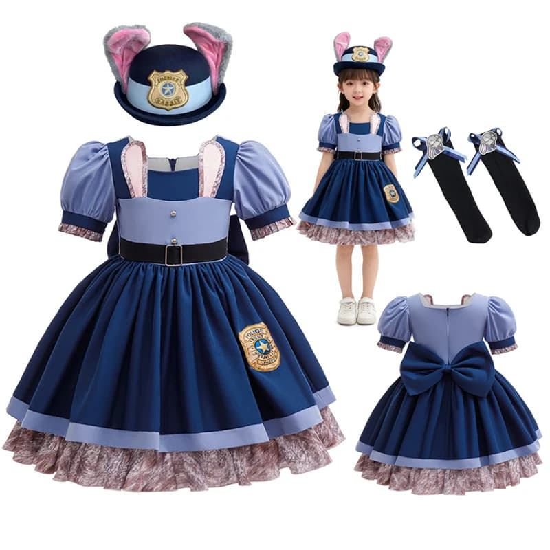 Zoo Rabbit Judy Costume Cosplay Girls Police Officer Rabbit Dress with Belt for Carnival Party Role Game Uniform Film Birthday
