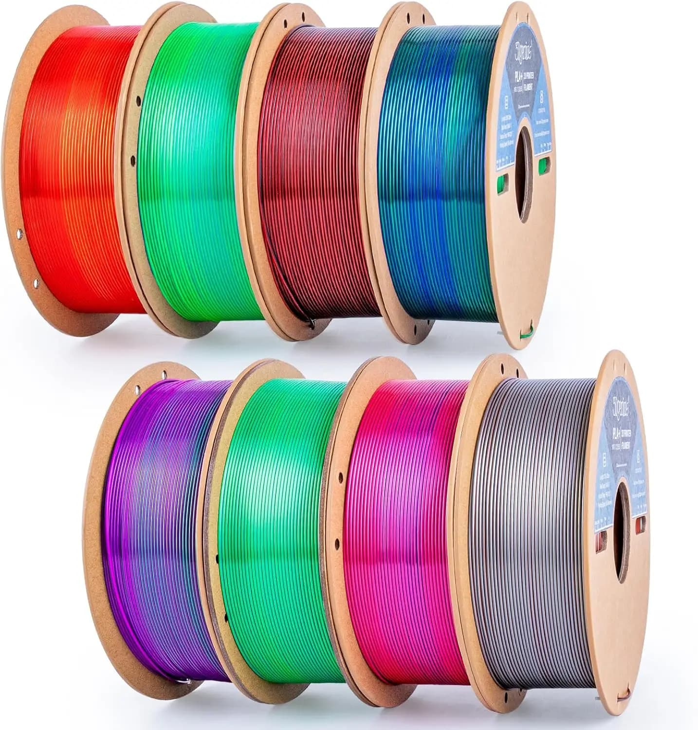 Confezione di Filamenti PLA Seta 1.75mm, 8 Colori 8KG, Compatibile con la Maggior Parte delle Stampanti FDM