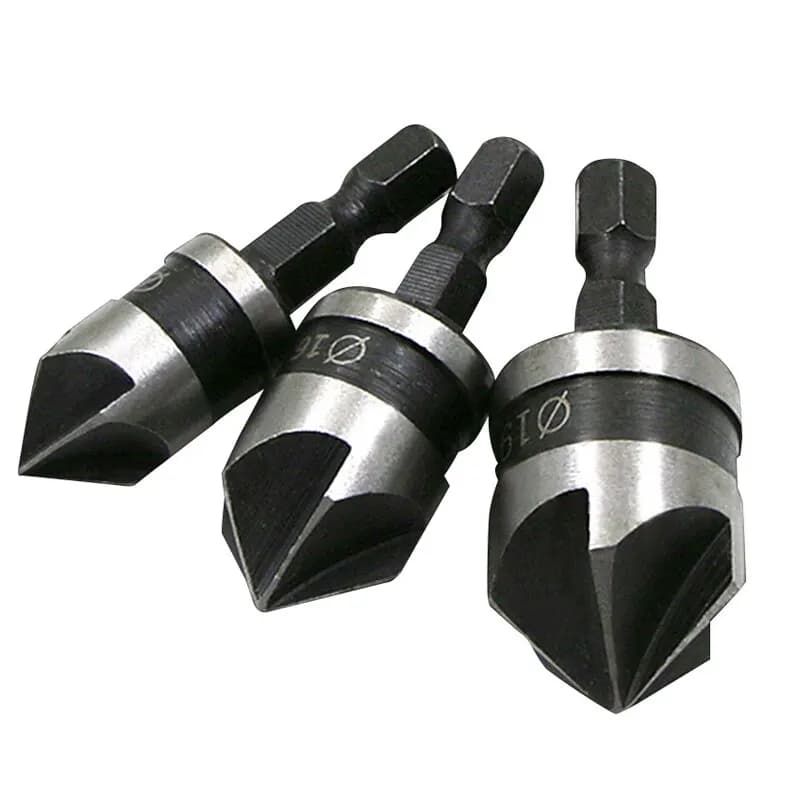3 pz hexagonal stem 90 degrees black five blade beveler 12/16/19mm woodworking drill extruder Set of tools for hole opening