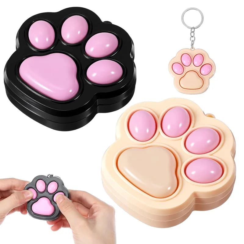 Portachiavi con pulsante a forma di zampa di gatto, antistress, per ufficio, viaggio, decompressione, ansia e sollievo dallo stress, regalo per bambini, ragazzi, ragazze e adulti