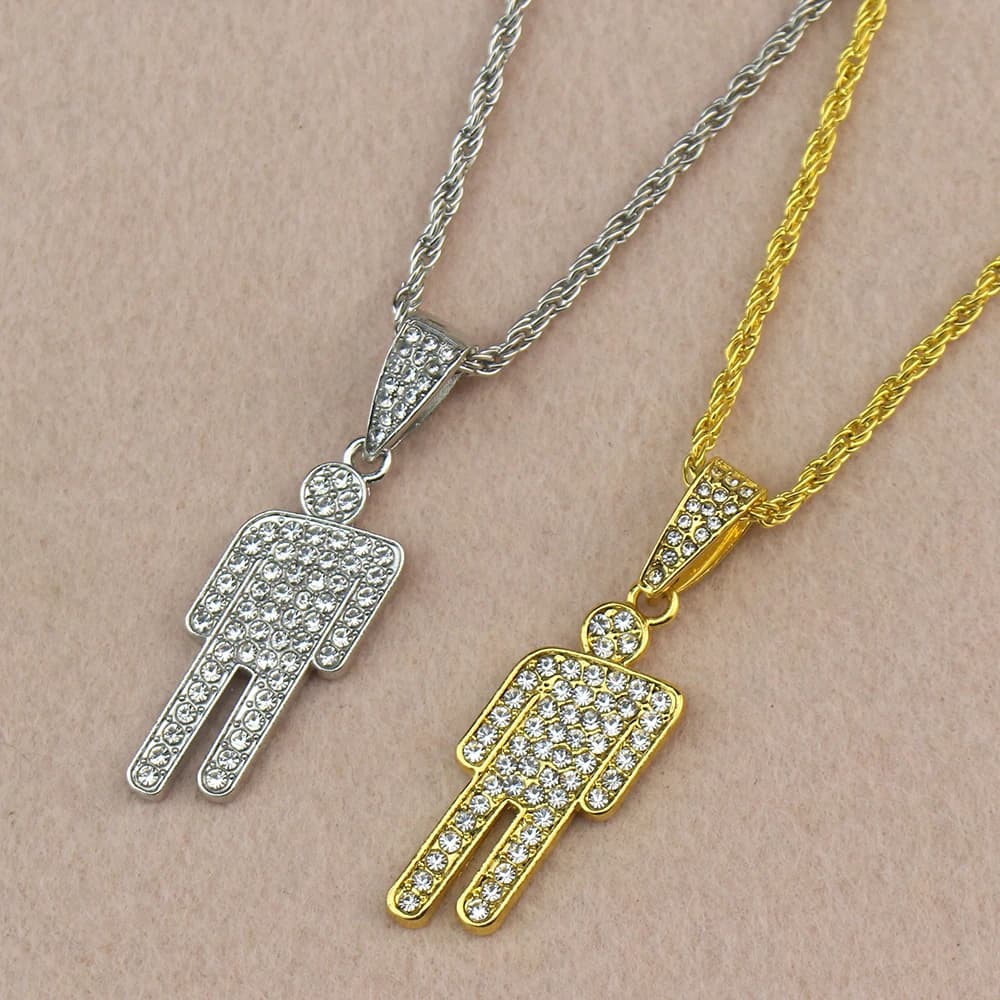 Hip Hop Necklace Stainless Steel Skew Head Zircon Couple Pendant Necklace Full of Zircon Pendant Street Fashion Necklace