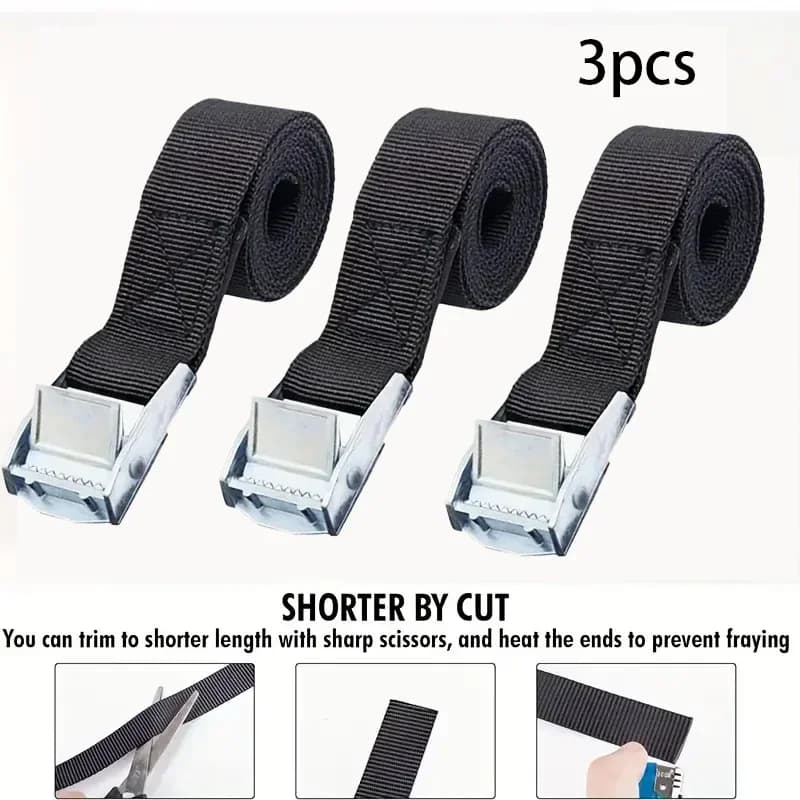 3 Pieces of 1M Buckle Fastening Straps for Cars, Motorcycles, Bicycles, Metal Buckles, Trailer Ropes, Strong Luggage Straps