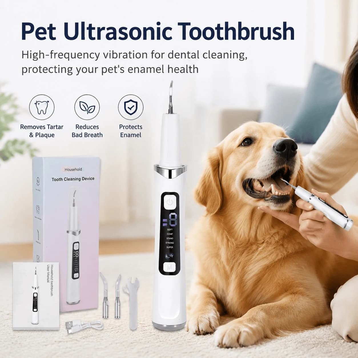 Ultrasonic Electrical Dental Scaler with 5 Mode-Removal Tartar and Oral Calculation Teeth Whitening Detergent for teeth stains for oral hygiene