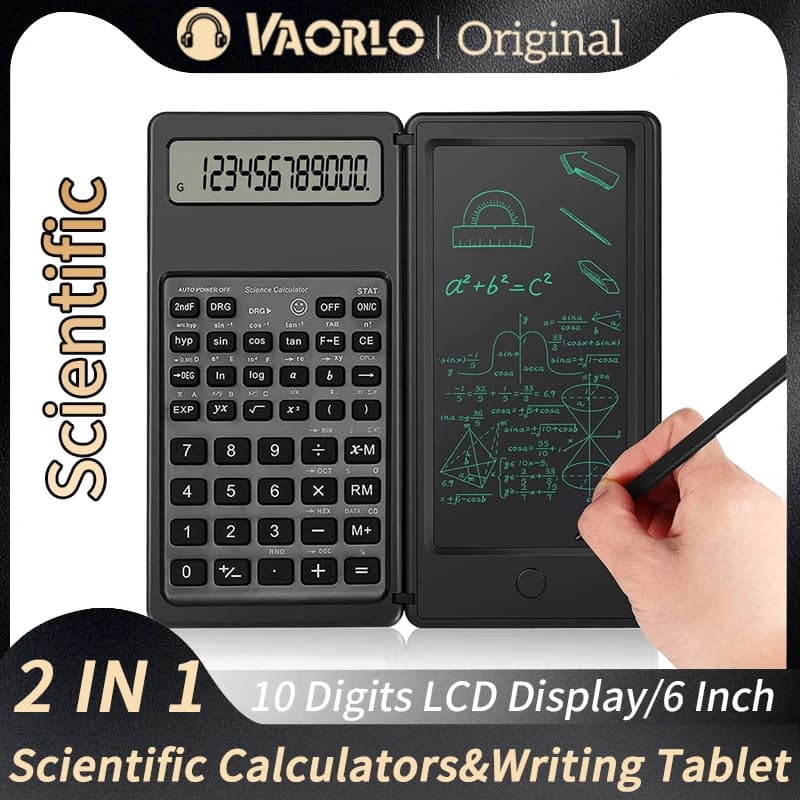 Calcolatrici scientifiche pieghevoli 2 in 1 Display LCD a 10 cifre con supporto per Tablet da scrittura da 6 pollici blocco pulsante cancellabile con penna stilo