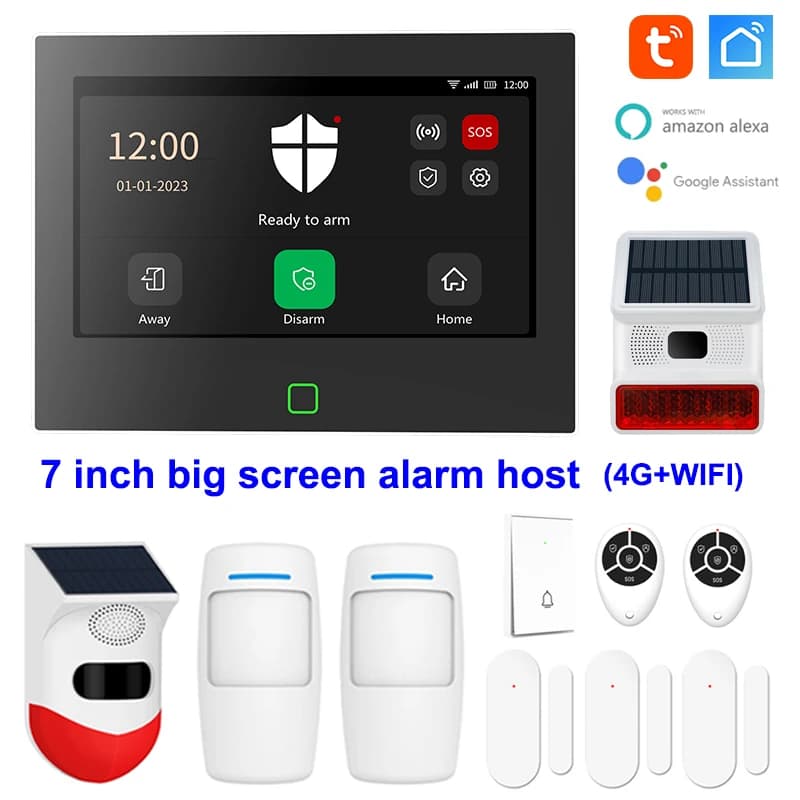 Pannello di allarme domestico Smart WiFi da 7 pollici Grande schermo 4G Full Touch Tuya Smart Life Sistema host di allarme Kit Sicurezza Protezione domestica