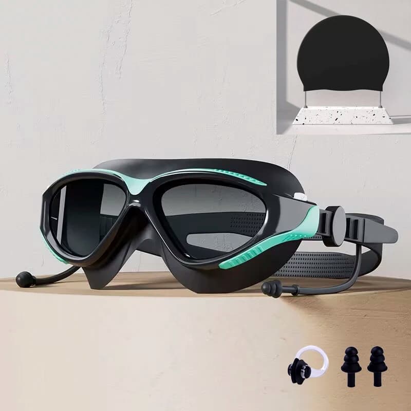 Swimwear with large frame professional swim glasses with high definition anti-fog wide adjustable field of view for men and