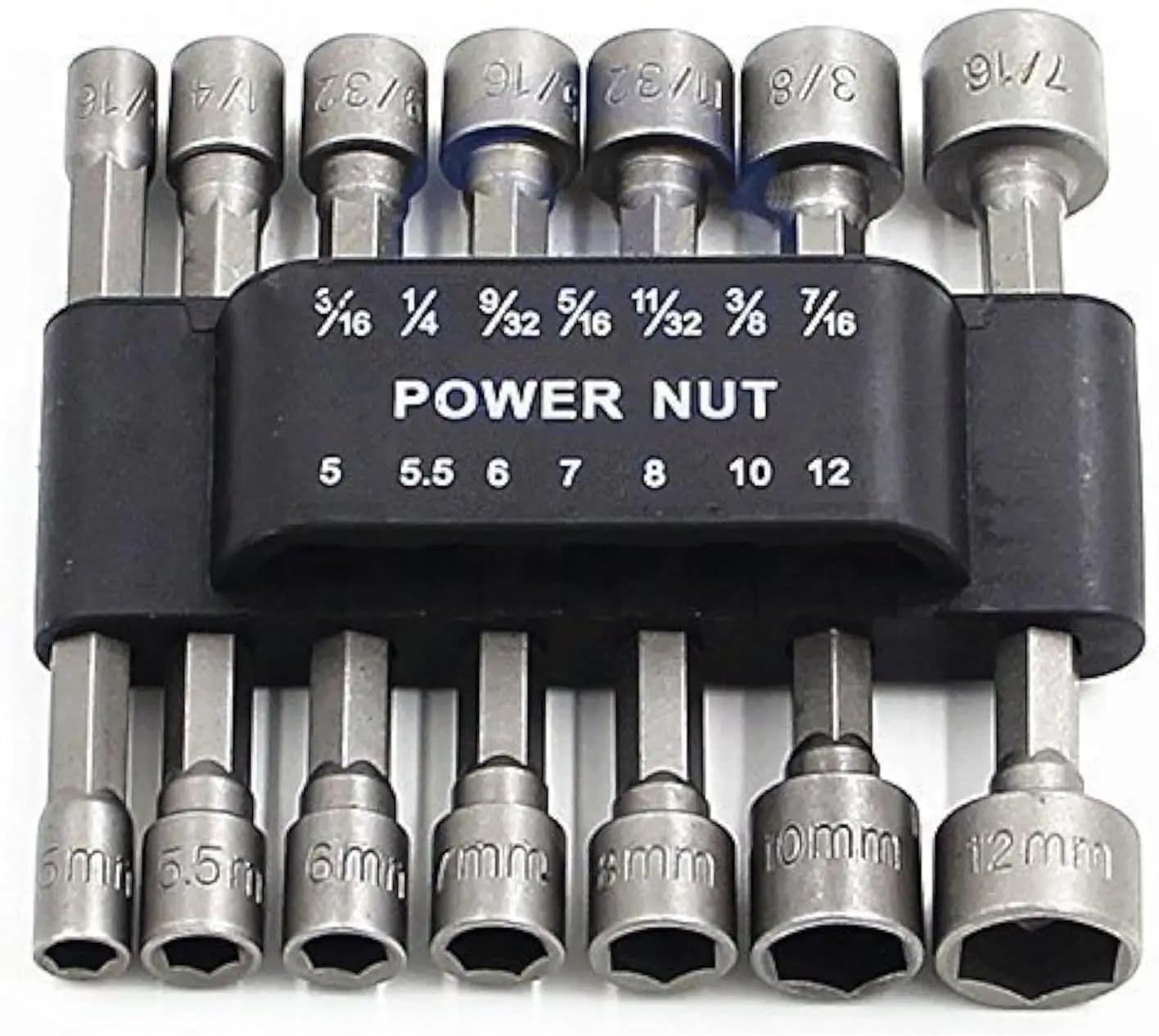 Set of 14 metric hexagonal tips with 1/4 inch attachment for electrical tools and DIY projects