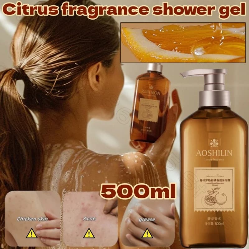 Gel Doccia al Profumo di Agrumi 500ml con Oli Essenziali Idratante, Decontaminante, Fragranza Aromaterapica a Lunga Durata