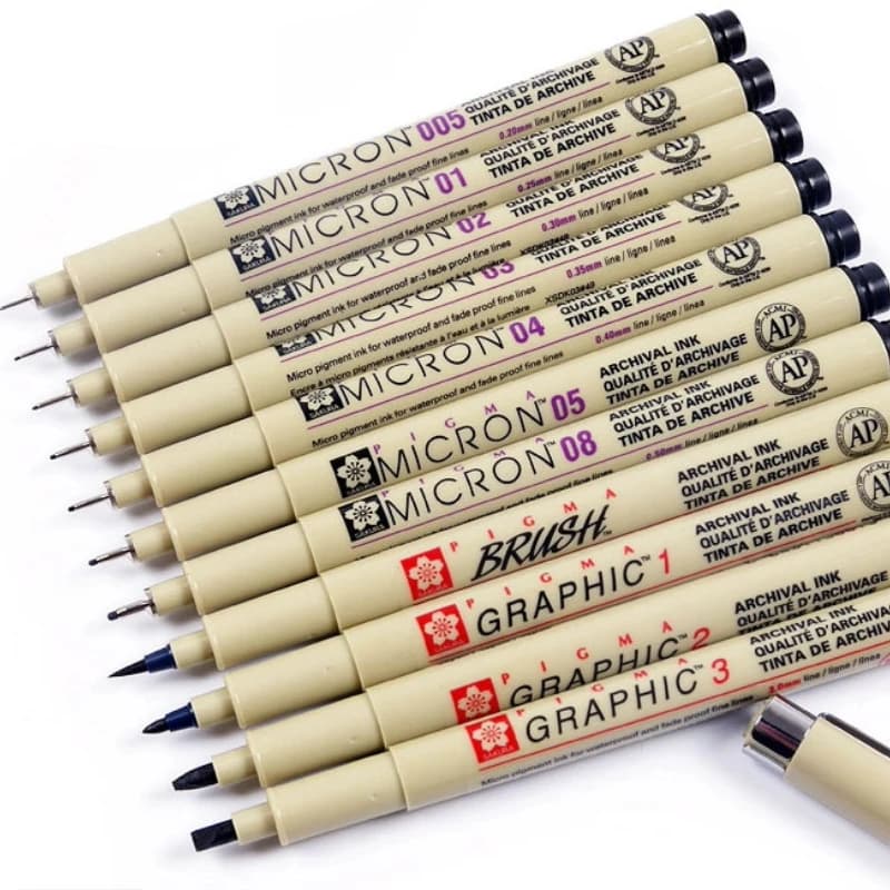 SAKURA PIGMA MICRO Penna ad ago Penna artistica Penna di contorno impermeabile nera Punta fine Penna per schizzi Linea di disegno Disegnato Disegno di design