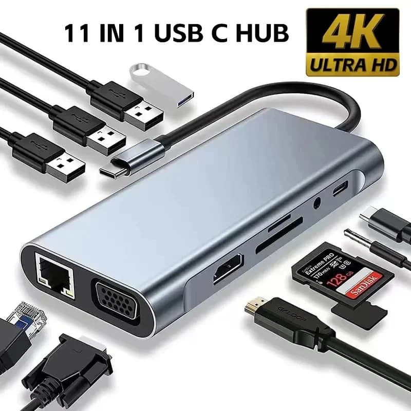 USB 11 Hub in 1 from USB-C to HDMI, Splitter HUB Type-C to HDMI, Docking Station USB 3.0 for Macbook Air Converter
