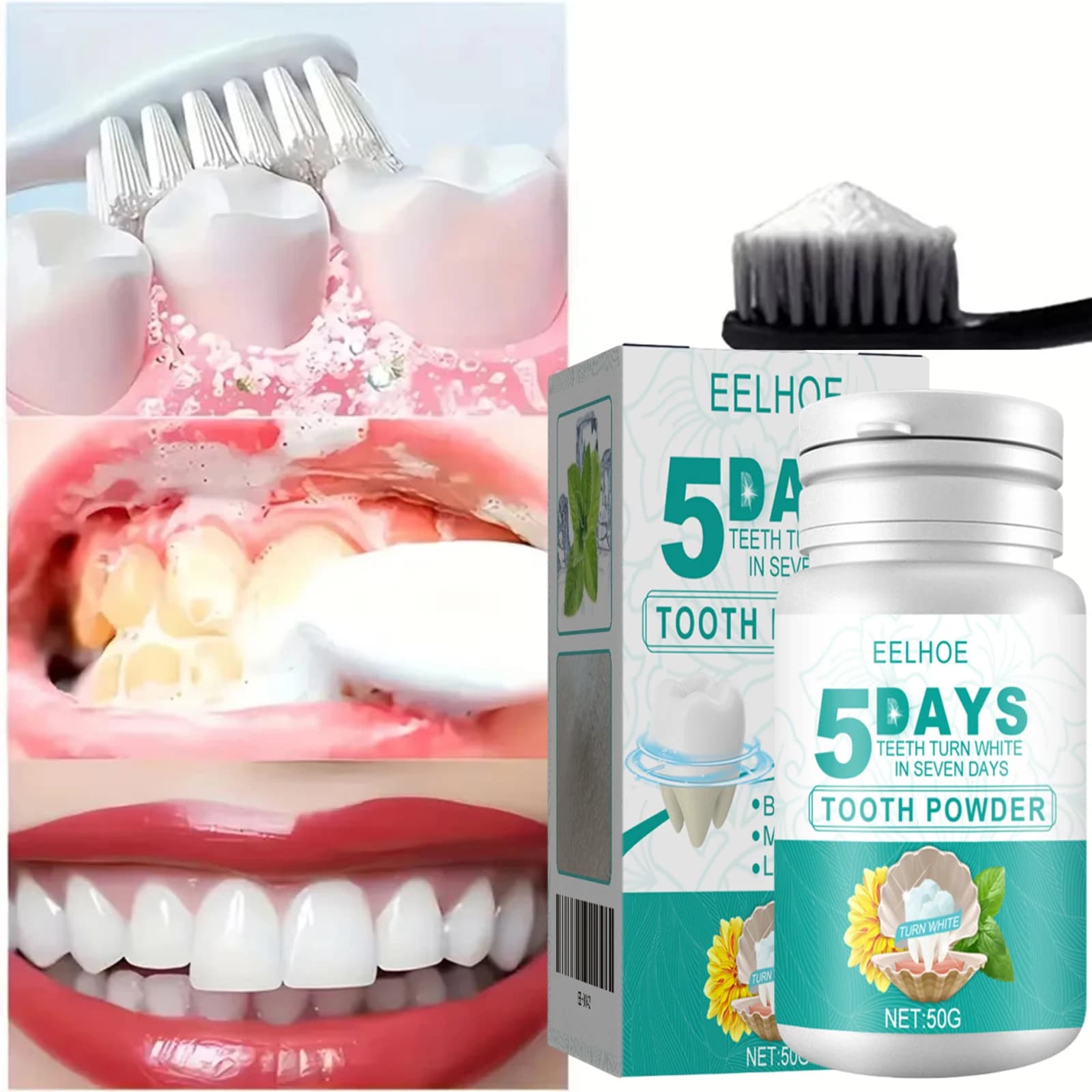 Polvere per denti alla menta Alito fresco 5 giorni Sbiancamento dei denti Rimuovi macchie di lacca P Calcolo dentale Pulizia dell'igiene orale Alito fresco