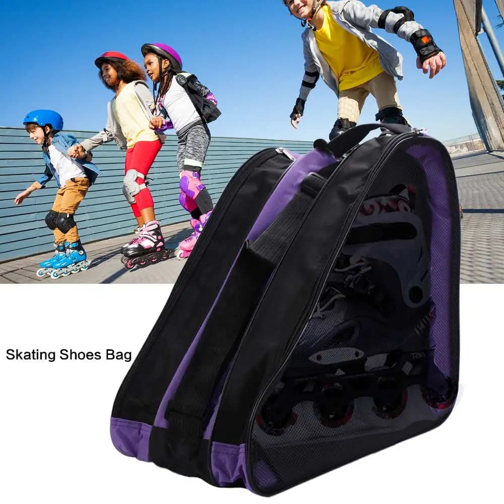 Large Capacity Roller Skates Bag Oxford Cloth Storage Bag Skating Shoes Bag Breathable 3 Layers Ice Skating Pouch Outdoor Sports