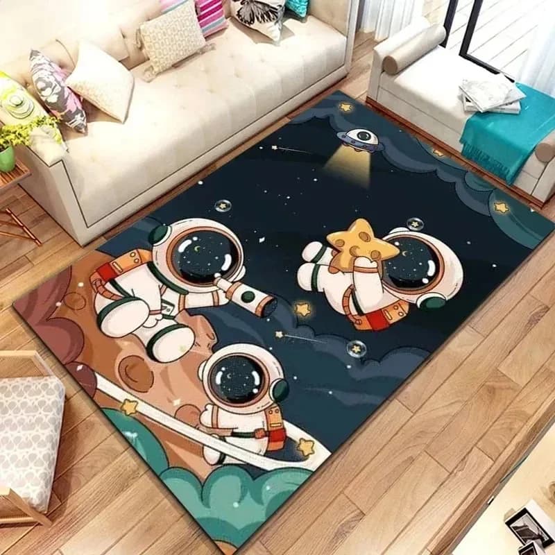 Tappeto da astronauta spaziale dei cartoni animati Pianeta Astronauta Viaggio nello spazio Tappeto con stampa per ragazzo Ragazza Camera da letto Soggiorno Tappetino per interni piccolo