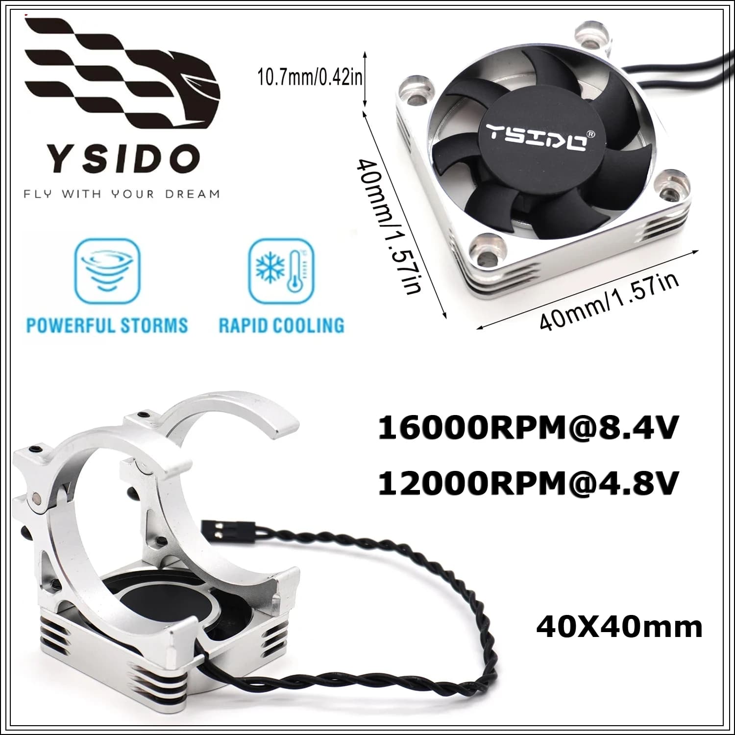 YSIDO 4010 Ventola di raffreddamento del motore elettrico in metallo 40mm Doppia ventola fredda Supporto Dissipatore di calore per auto RC 4068 4074 4082 4092 4274 4282 Motore