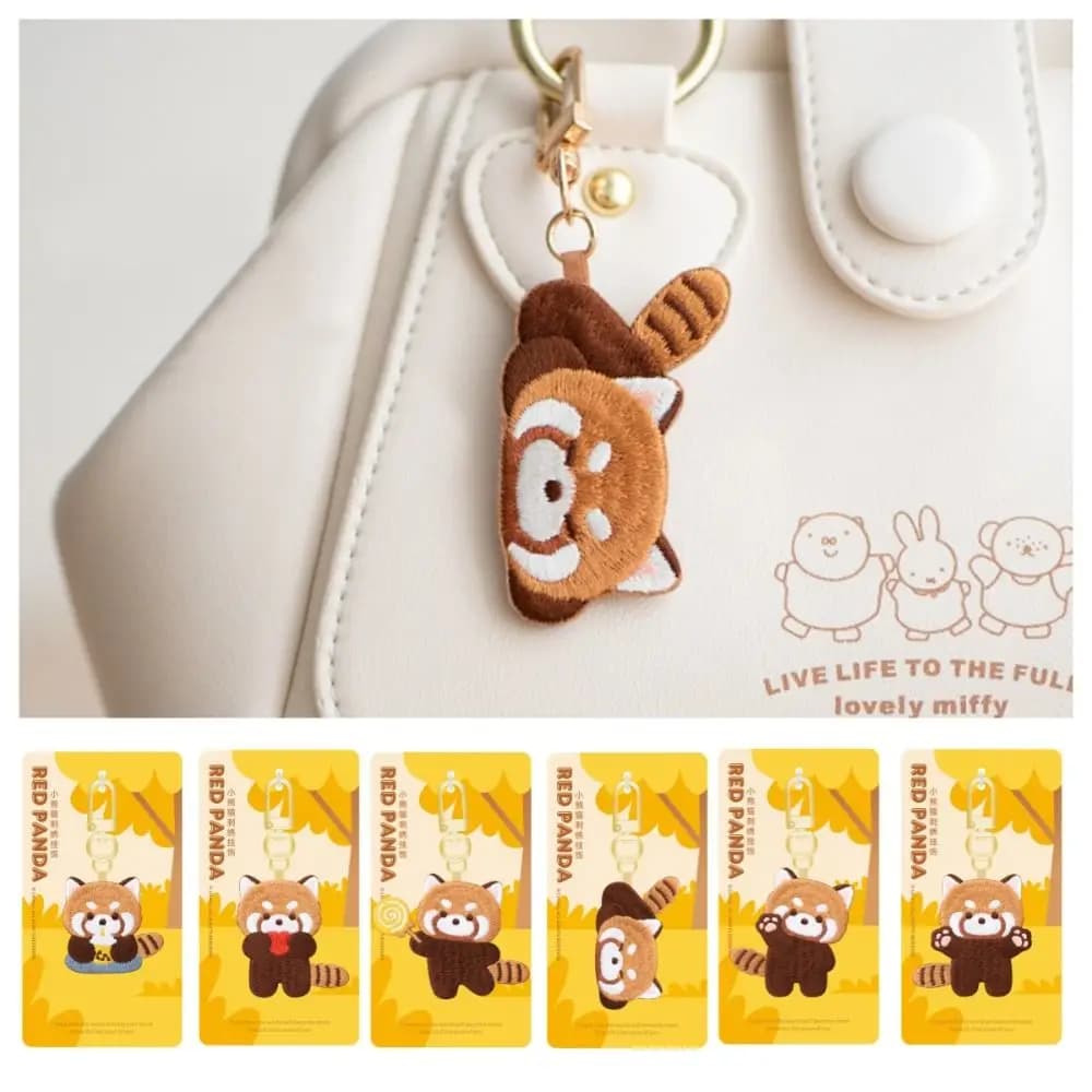 Keychain with sleeping red panda Animal pendant Kawaii Pendant with gift bag with creative red embroidery