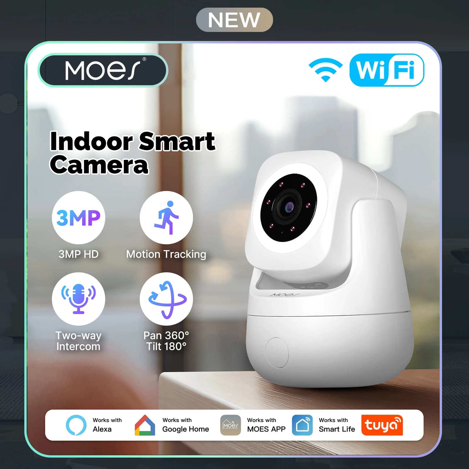 MOES 3MP HD Indoor Security Camera,360° Panoramic View,Tuya APP Control,Works with Alexa & Google Home,for Home Baby Pet Monitor