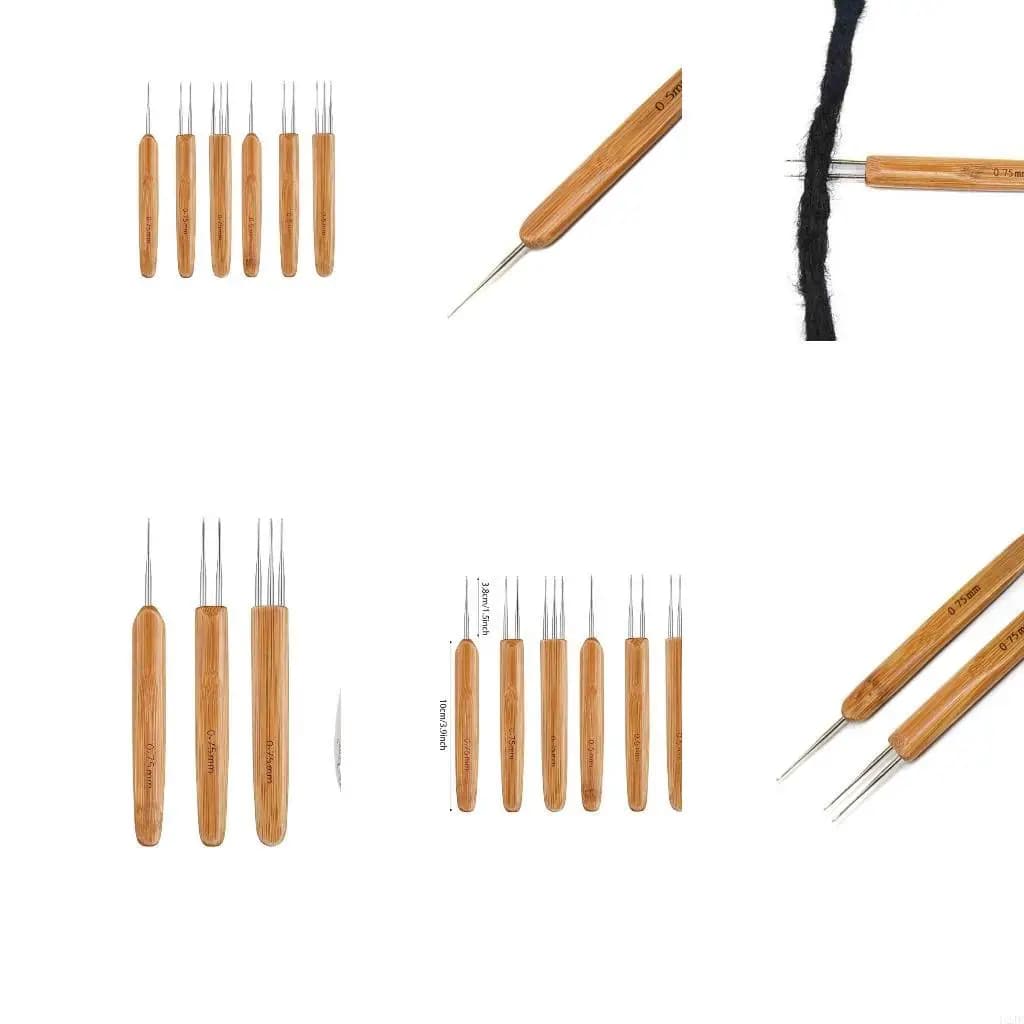 8 Pz 1-3 Ganci Stile Dreadlock Ago per Treccia 0.5mm 0.75mm Bambù Naturale