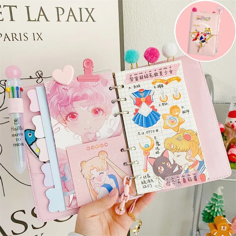 A6 Raccoglitore carino Ragazza Cuore Ciondolo Libro a mano Confezione regalo Set di lusso Raccoglitore fai da te Notebook Diario Agenda Planner Carta di cancelleria