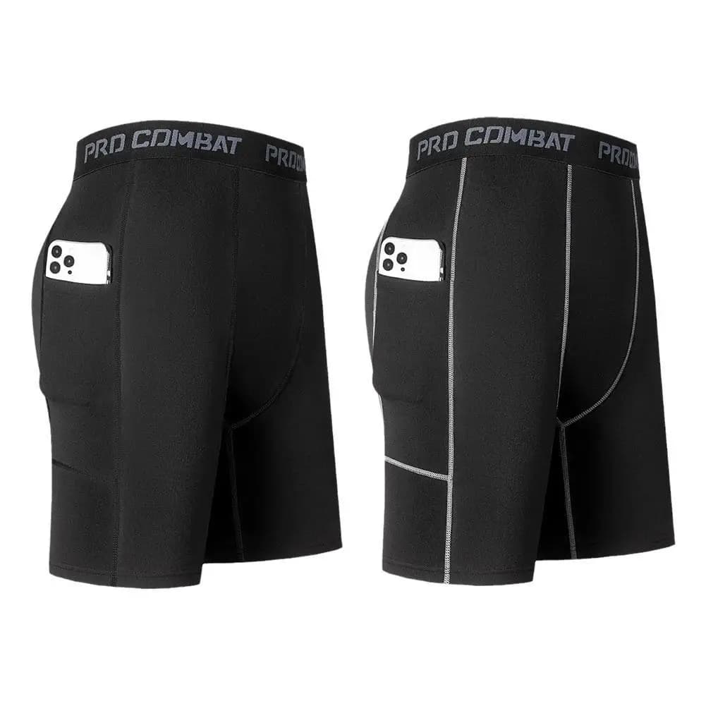 High Performance Men's Compression Shorts with Pocket - Quick Drying Breathable Elastic Base Sheet for Cycling Sports Gym
