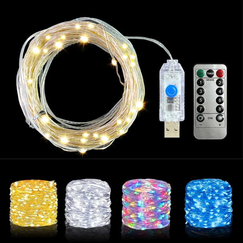 1 confezione di luci a LED con filo di rame, 5/10/20/30 m, alimentate a batteria, per decorazioni di camera da letto, giardino, feste e matrimoni