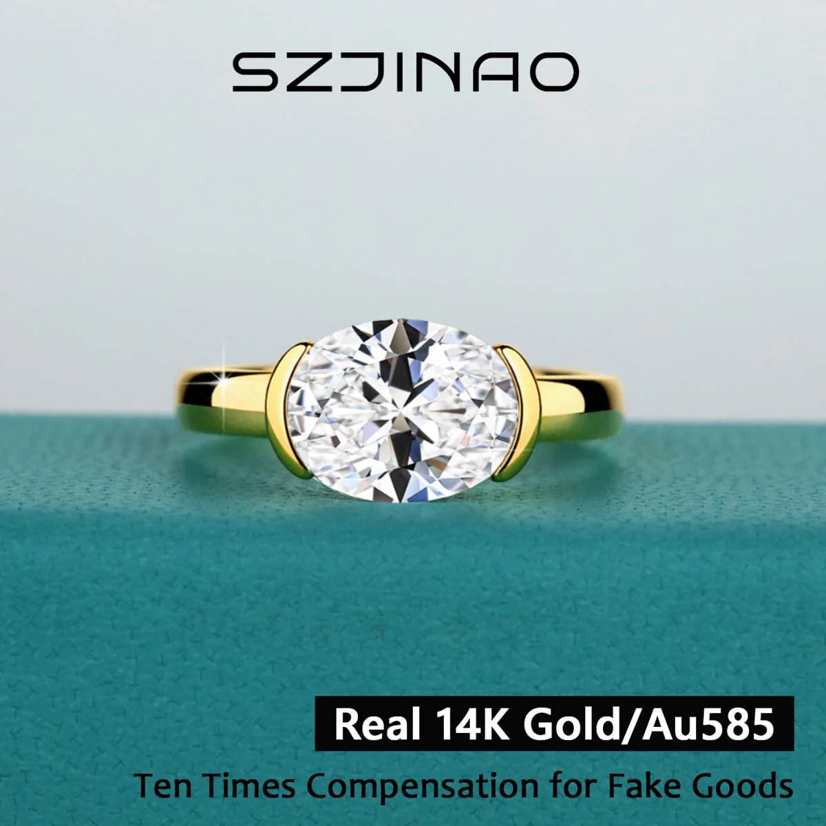 Anello Moissanite con taglio ovale certificato in oro 14 carati per le donne Anello di fidanzamento con diamanti creati in laboratorio Yuan Bao Anello di gioielli classici