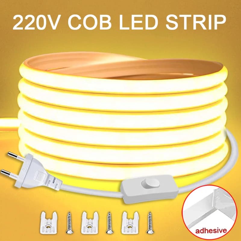 LED Strip 220V With Switch ON/OFF LED Strip Waterproof COB Flexible Tape 220V per bedroom Kitchen Outdoor Garden Lighting