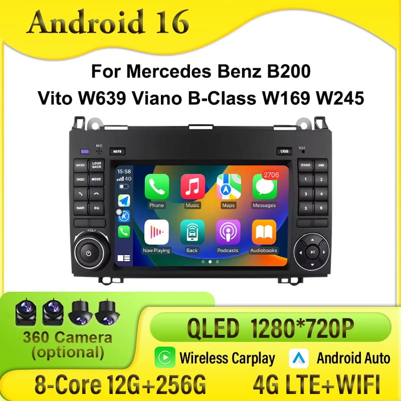 For Mercedes Benz B200 Vito W639 Viano B-Class W169 W245 Carplay Android Auto Multimedia Video Player GPS BT 4G Car Video Radio