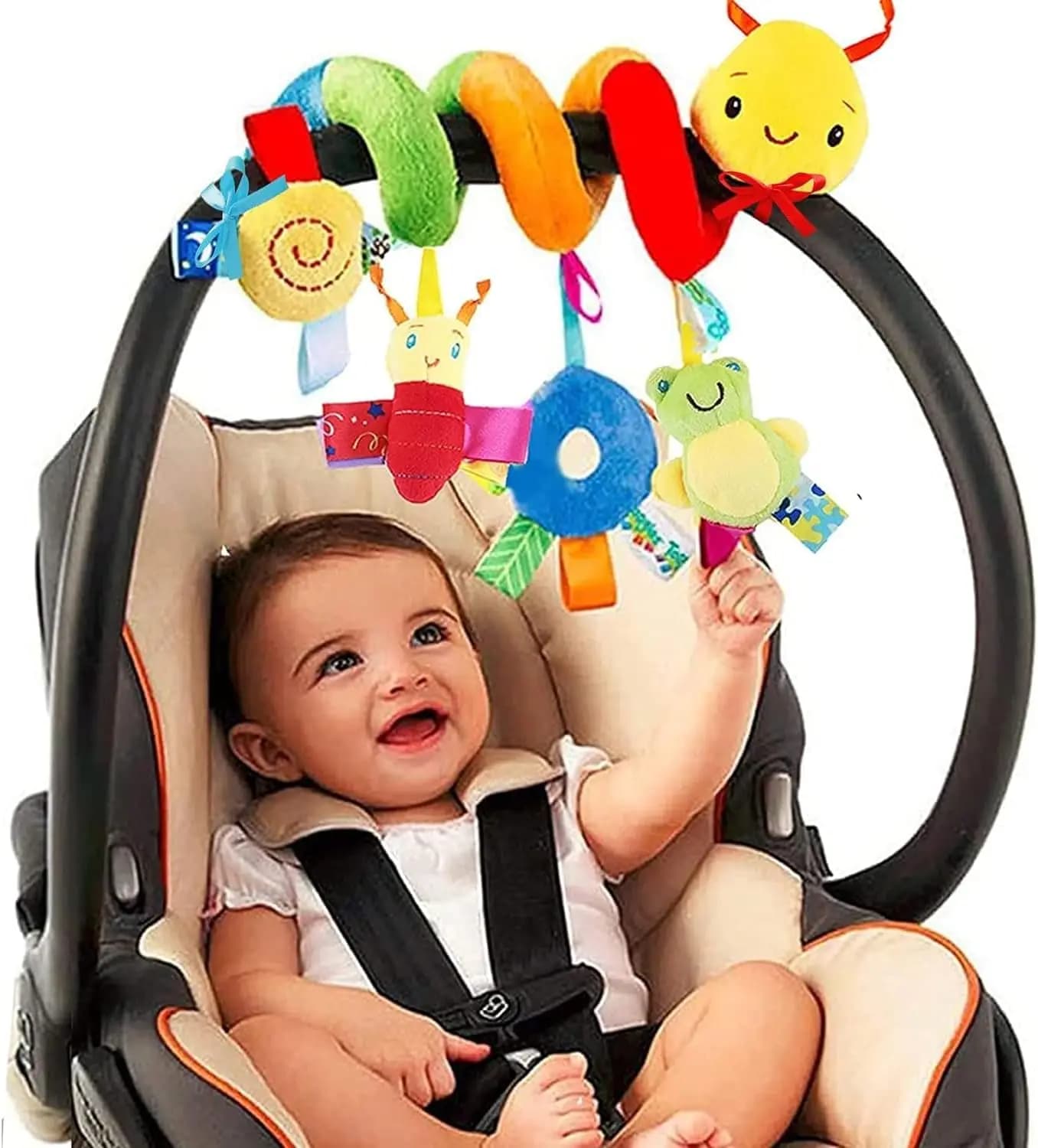 Seggiolino auto a spirale Passeggino Giocattolo di attività Giocattoli sensoriali per bambini, Morbidi giocattoli appesi per neonati 0-12 mesi Seggiolino auto Culla Passeggino Campana
