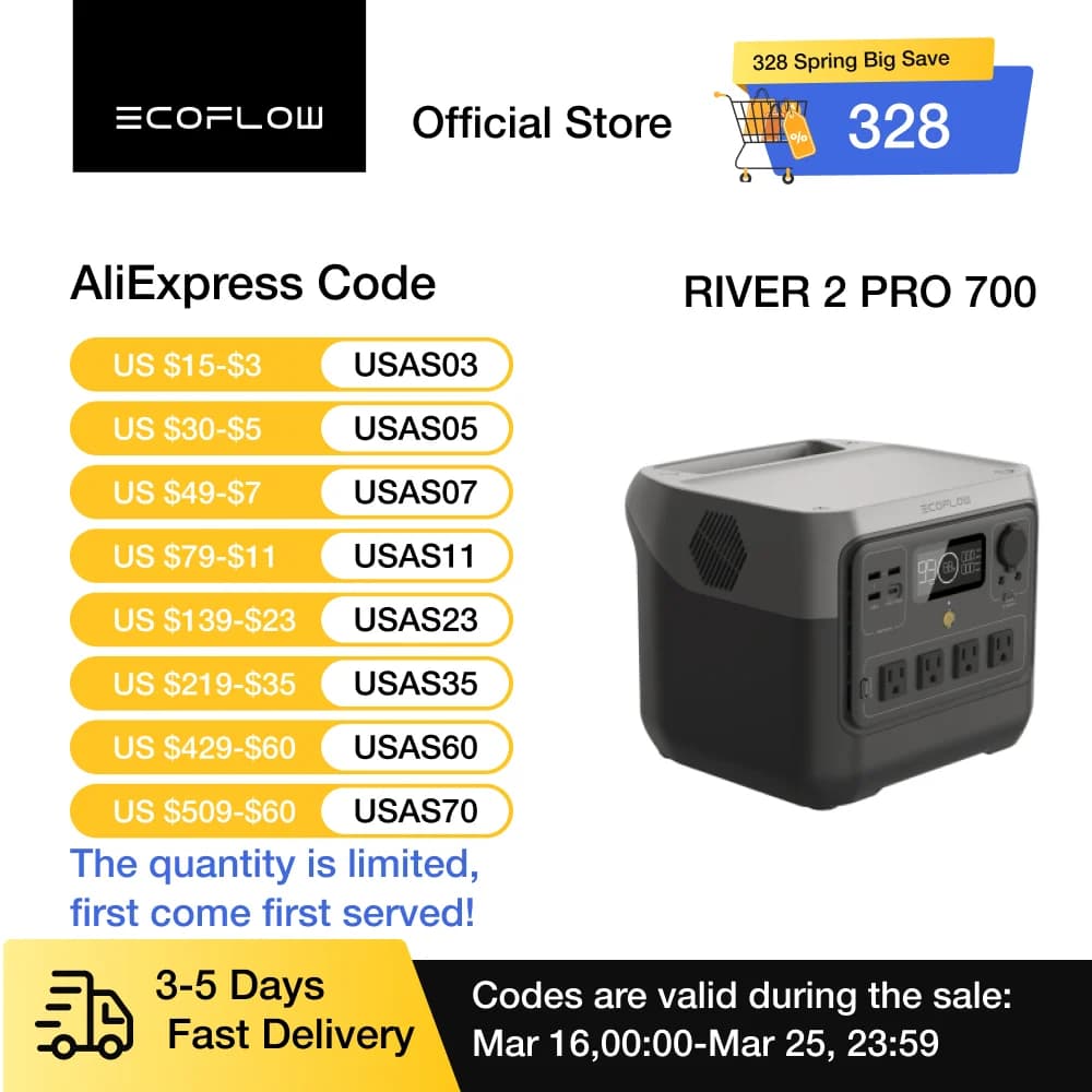 Generatore solare ECOFLOW RIVER 2 Pro 716Wh batteria LiFePO4, prese ca 4x800W (sovratensione 1600W), generatore solare
